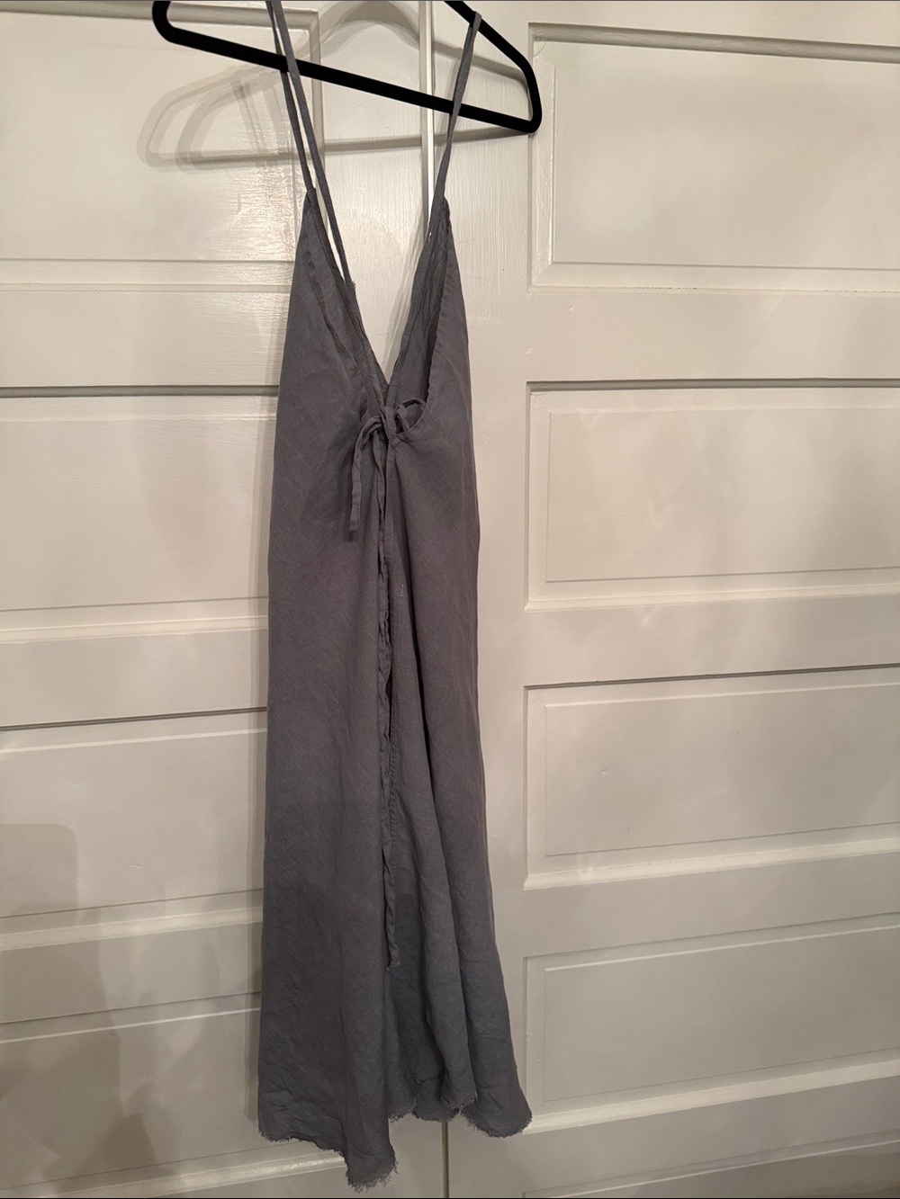 BIANKALÚ Blue Gray Linen Blend Open Back Tie Slip Midi Dress - Picture 10 of 11